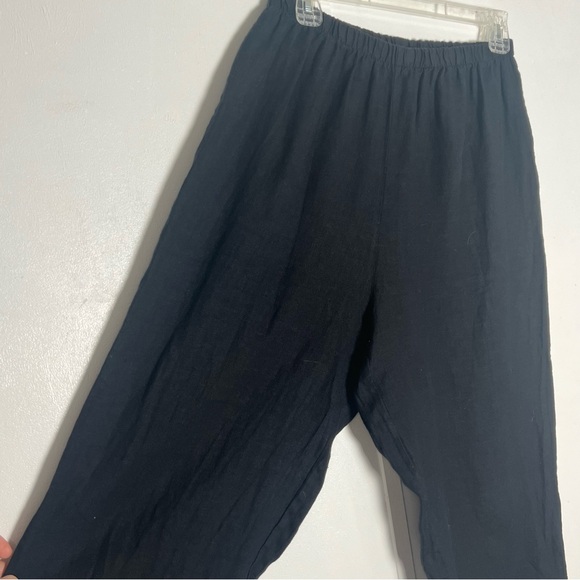 Bryan Walker Wide Leg Black Linen High Rise Crop Ankle Pant Pull On Elastic M - Picture 2 of 11